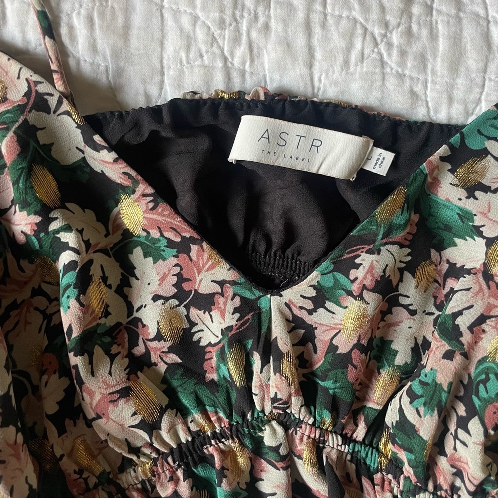 Astr Floral Blouse with Green and Pink Accents - Picture 3 of 4